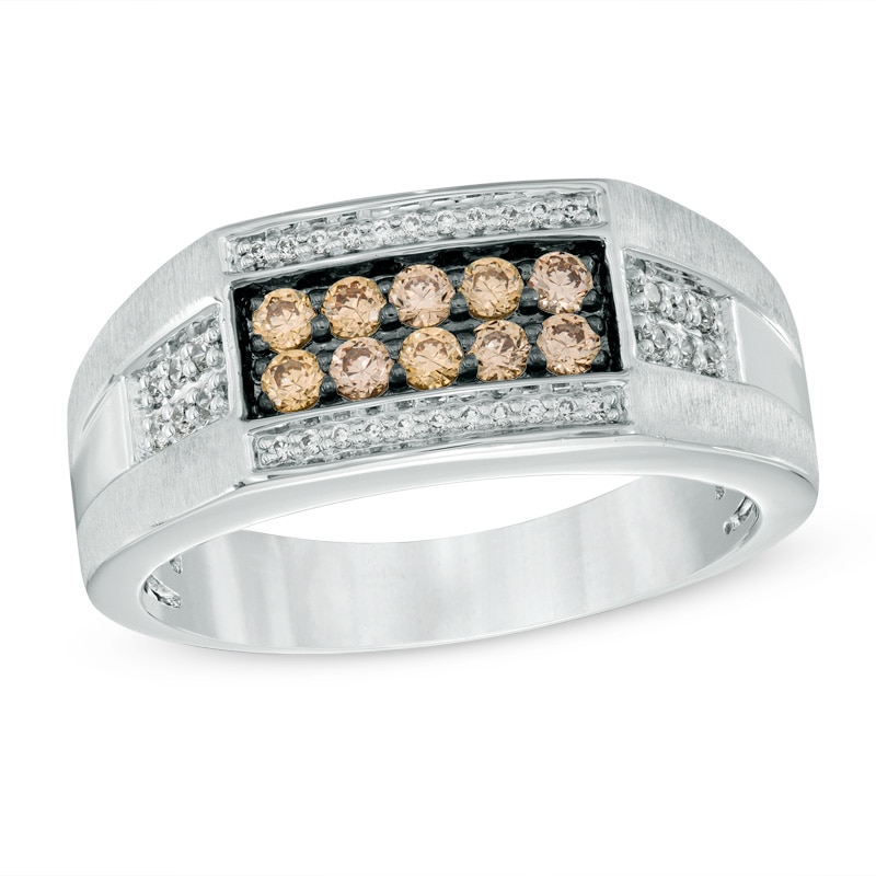 Main Image 1 of Previously Owned - 1/2 CT. T.W. Champagne and White Diamond Men's Band in 10K White Gold