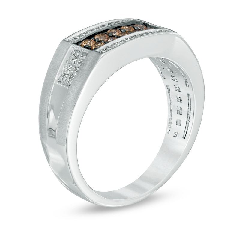 Main Image 2 of Previously Owned - 1/2 CT. T.W. Champagne and White Diamond Men's Band in 10K White Gold