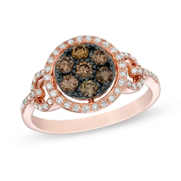 Previously Owned - EFFY™ Collection 5/8 CT. T.W. Champagne and White Diamond Cluster Frame Ring in 14K Rose Gold