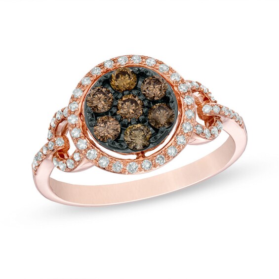 Previously Owned - Effyâ¢ Collection 5/8 CT. T.w. Champagne and White Diamond Cluster Frame Ring in 14K Rose Gold