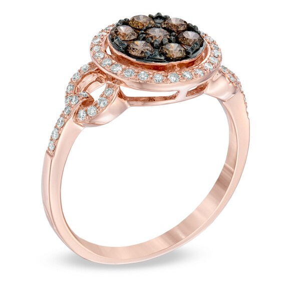 Previously Owned - Effyâ¢ Collection 5/8 CT. T.w. Champagne and White Diamond Cluster Frame Ring in 14K Rose Gold