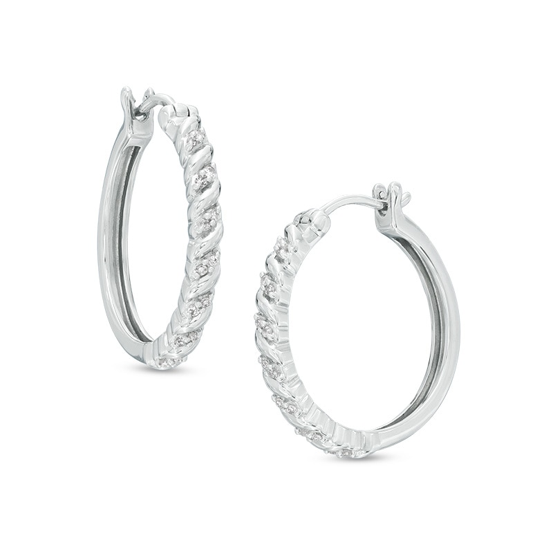 Main Image 1 of Previously Owned - 1/15 CT. T.W. Diamond Swirl Hoop Earrings in Sterling Silver
