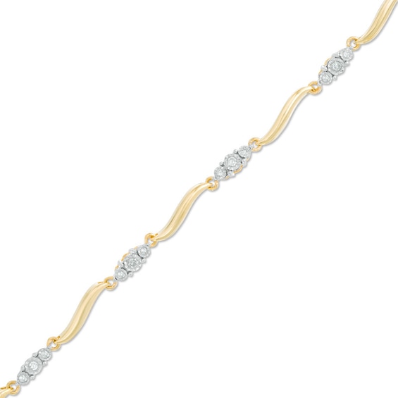 Previously Owned - 1/8 CT. T.w. Diamond Three Stone Curved Station Bracelet in 10K Gold