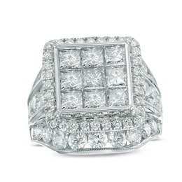 Previously Owned - 7 CT. T.W. Princess-Cut Composite Diamond Frame Triple Row Engagement Ring in 14K White Gold