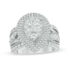 Thumbnail Image 1 of Previously Owned - 2 CT. T.W. Composite Diamond Pear Frame Multi-Row Vintage-Style Engagement Ring in 14K White Gold