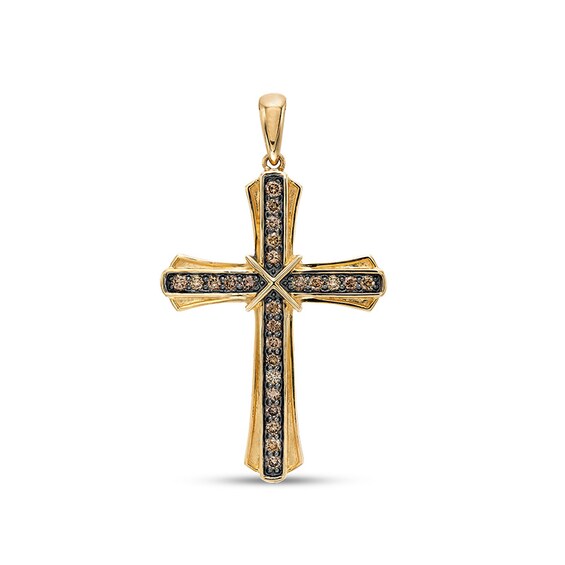 Previously Owned - 3/4 CT. T.w. Champagne Diamond "X" Flaring Layered Cross Necklace Charm in 10K Gold