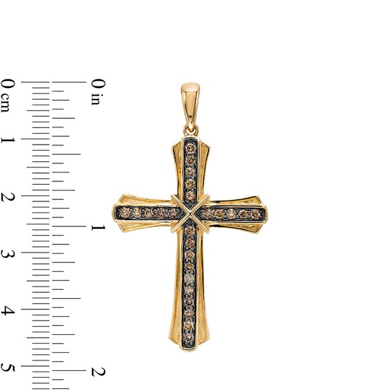 Previously Owned - Men's 3/4 CT. T.w. Champagne Diamond "X" Flaring Layered Cross Necklace Charm in 10K Gold