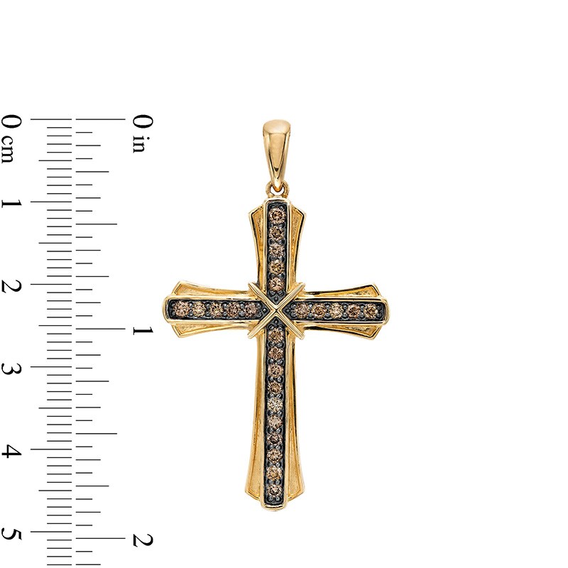 Main Image 2 of Previously Owned - 3/4 CT. T.W. Champagne Diamond "X" Flaring Layered Cross Necklace Charm in 10K Gold