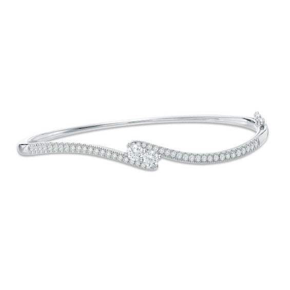 Previously Owned - Ever Us® 1 CT. T.w. Two-Stone Diamond Bypass Bangle in 14K White Gold