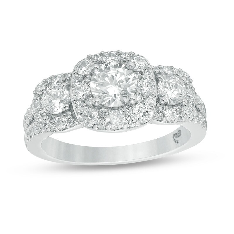 Main Image 1 of Previously Owned - Love's Destiny by Zales 1-5/8 CT. T.W. Diamond Three Stone Engagement Ring in 14K White Gold (I/I1)