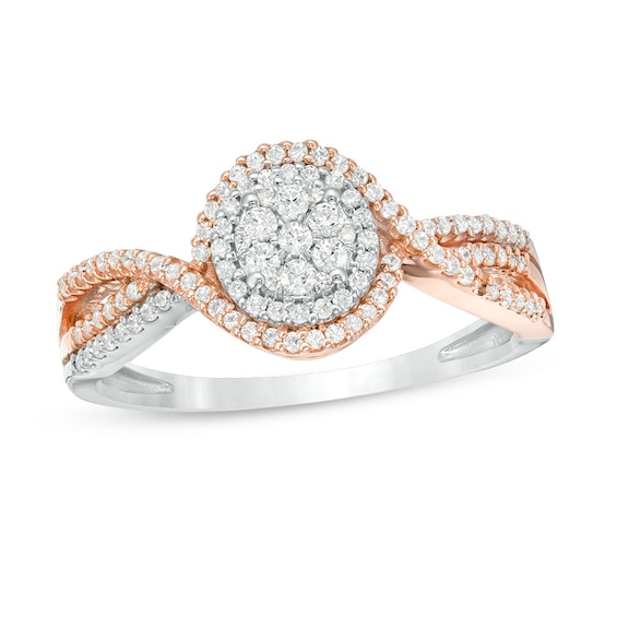 Previously Owned - 1/3 CT. T.w. Composite Diamond Double Frame Bypass Ring in 10K Two-Tone Gold