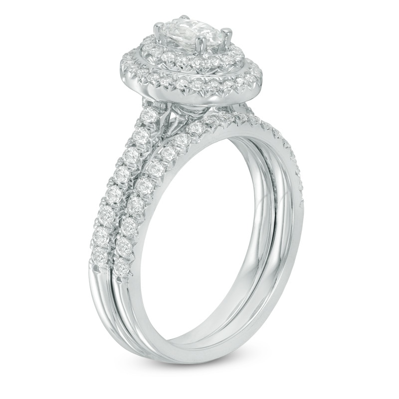 Main Image 2 of Previously Owned - 1-1/4 CT. T.W. Oval Diamond Double Frame Bridal Set in 14K White Gold