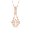 Thumbnail Image 1 of Previously Owned - 6.0mm Cushion-Cut Morganite and 1/5 CT. T.W. Diamond Pendulum Pendant in 10K Rose Gold