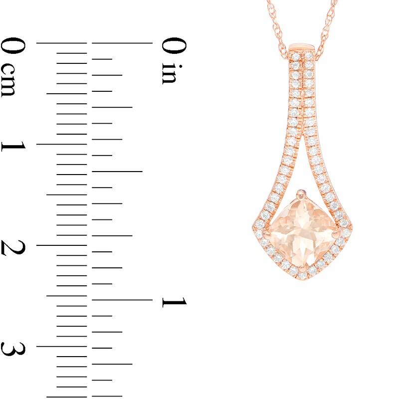 Main Image 2 of Previously Owned - 6.0mm Cushion-Cut Morganite and 1/5 CT. T.W. Diamond Pendulum Pendant in 10K Rose Gold