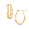 Thumbnail Image 1 of Previously Owned - 1/4 CT. T.W. Channel-Set Diamond Oval Hoop Earrings in 14K Gold