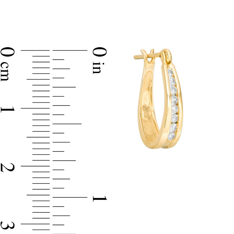 Main Image 2 of Previously Owned - 1/4 CT. T.W. Channel-Set Diamond Oval Hoop Earrings in 14K Gold