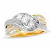 Thumbnail Image 1 of Previously Owned - 1/2 CT. T.W. Diamond Three Stone Cross Over Ring in 14K Two-Tone Gold