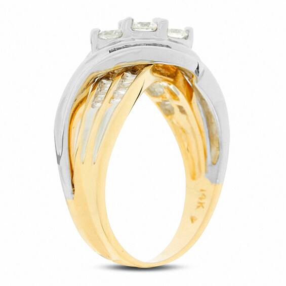 Previously Owned - 1/2 CT. T.w. Diamond Three Stone Cross Over Ring in 14K Two-Tone Gold