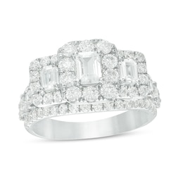 Previously Owned - 2-1/2 CT. T.W. Emerald-Cut Diamond Past Present Future® Frame Engagement Ring in 14K White Gold