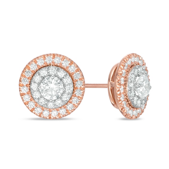 Previously Owned - 1 CT. T.w. Diamond Double Frame Stud Earrings in 10K Two-Tone Gold