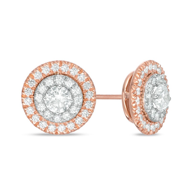 Main Image 1 of Previously Owned - 1 CT. T.W. Diamond Double Frame Stud Earrings in 10K Two-Tone Gold