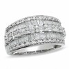 Thumbnail Image 0 of Previously Owned - 1 CT. T.W. Baguette and Round Diamond Three Row Ring in 10K White Gold