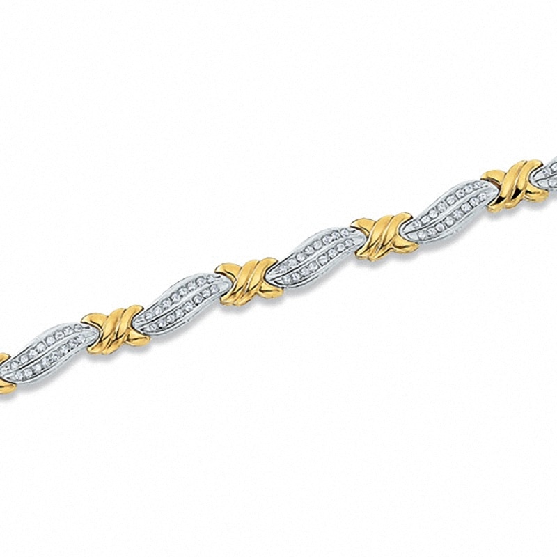 Main Image 1 of Previously Owned - 1 CT. T.W. Diamond Curved "X" Link Bracelet in 10K Two-Tone Gold