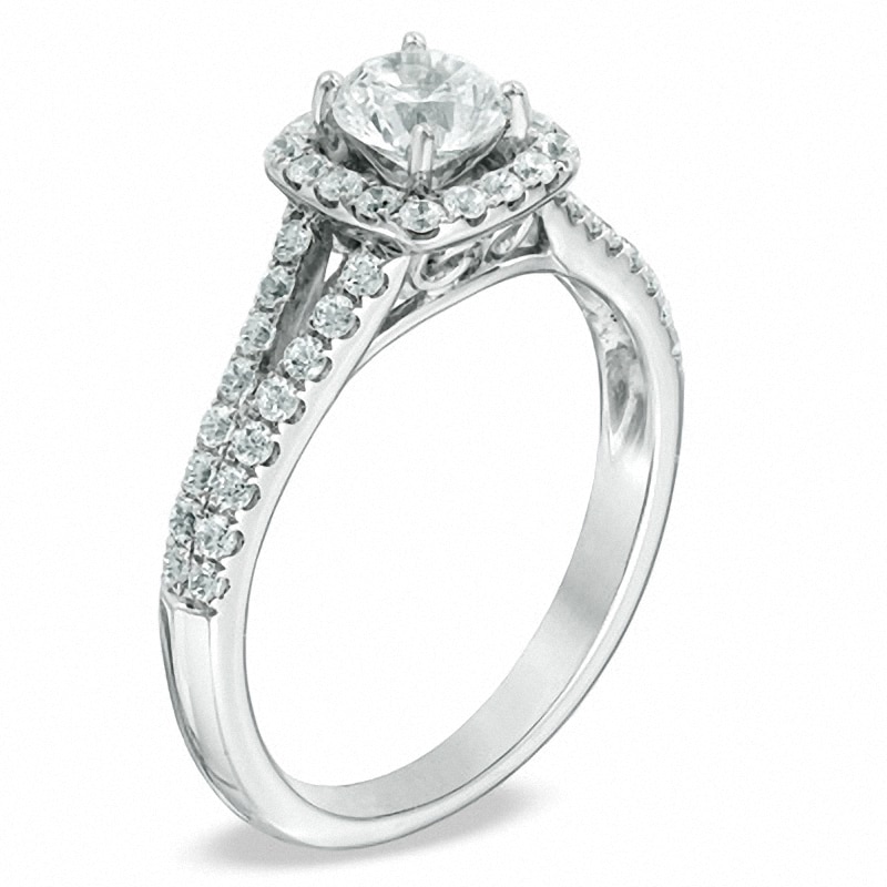 Main Image 2 of Previously Owned - Celebration Fire™ 1 CT. T.W. Diamond Frame Engagement Ring in 14K White Gold (H-I/SI1-SI2)