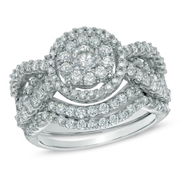 Previously Owned - 2 CT. T.W. Diamond Cluster Bridal Set in 14K White Gold