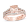 Thumbnail Image 1 of Previously Owned - 7.0mm Cushion-Cut Morganite and 1/2 CT. T.W. Diamond Bridal Set in 14K Rose Gold