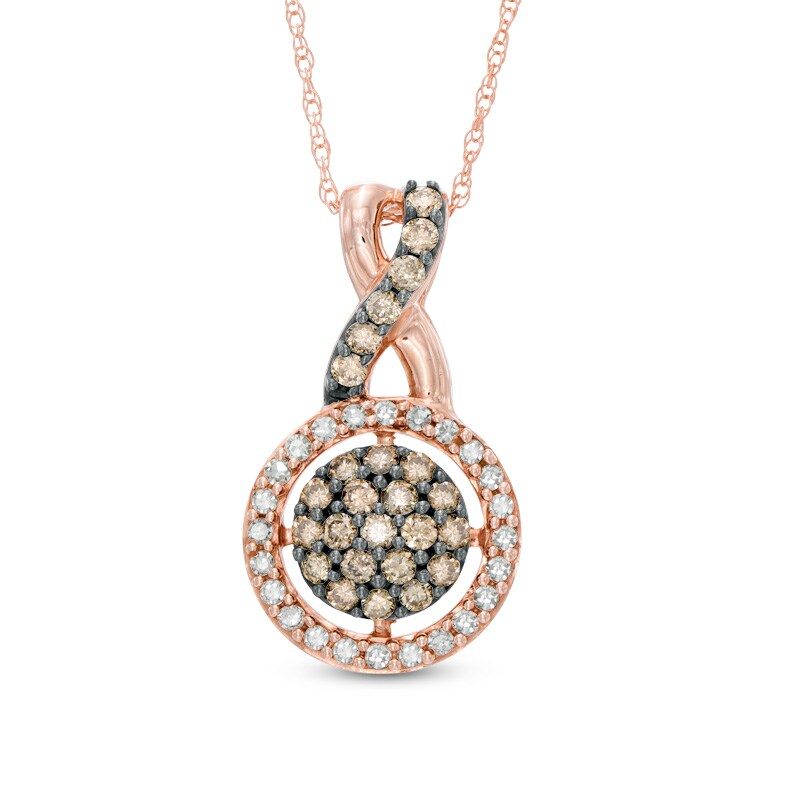 Main Image 1 of Previously Owned - 1/2 CT. T.W. Champagne and White Diamond Cluster Frame Pendant in 10K Rose Gold