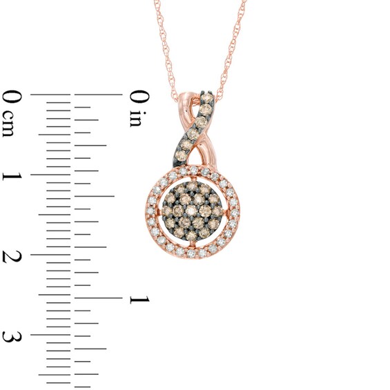 Previously Owned - 1/2 CT. T.w. Champagne and White Diamond Cluster Frame Pendant in 10K Rose Gold
