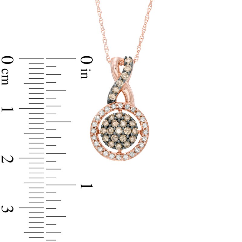 Main Image 2 of Previously Owned - 1/2 CT. T.W. Champagne and White Diamond Cluster Frame Pendant in 10K Rose Gold