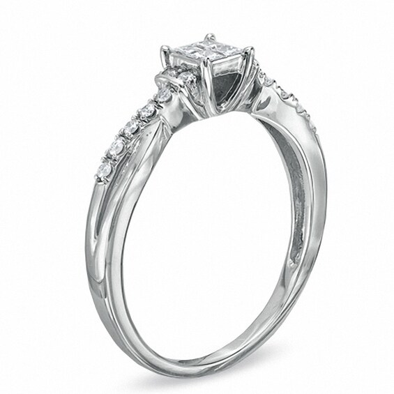Previously Owned - Cherished Promise Collectionâ¢ 1/4 CT. T.w. Quad Princess-Cut Diamond Promise Ring in 10K White Gold