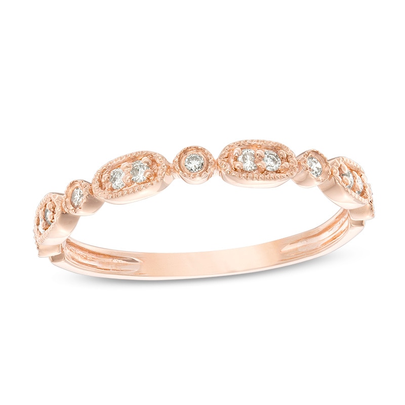 Main Image 1 of Previously Owned - 1/8 CT. T.W. Diamond Alternating Vintage-Style Stackable Band in 10K Rose Gold