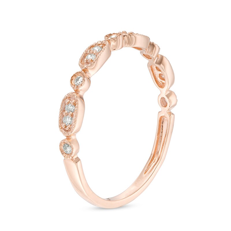 Main Image 2 of Previously Owned - 1/8 CT. T.W. Diamond Alternating Vintage-Style Stackable Band in 10K Rose Gold