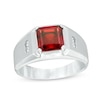 Thumbnail Image 1 of Previously Owned - Emerald-Cut Garnet and 1/15 CT. T.W. Diamond Ring in Sterling Silver