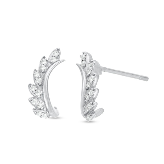 Previously Owned - 1/20 CT. T.w. Diamond Vine with Leaves J-Hoop Earrings in 10K White Gold