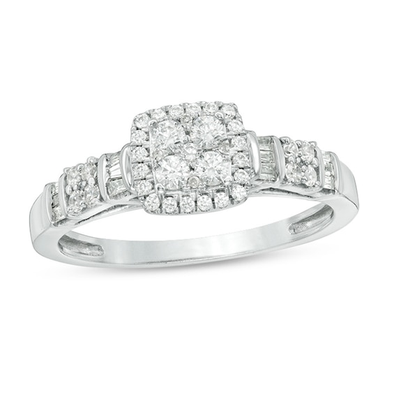 Previously Owned - 3/8 CT. T.w. Composite Diamond Square Frame Ring in 10K White Gold