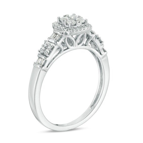 Previously Owned - 3/8 CT. T.w. Composite Diamond Square Frame Ring in 10K White Gold