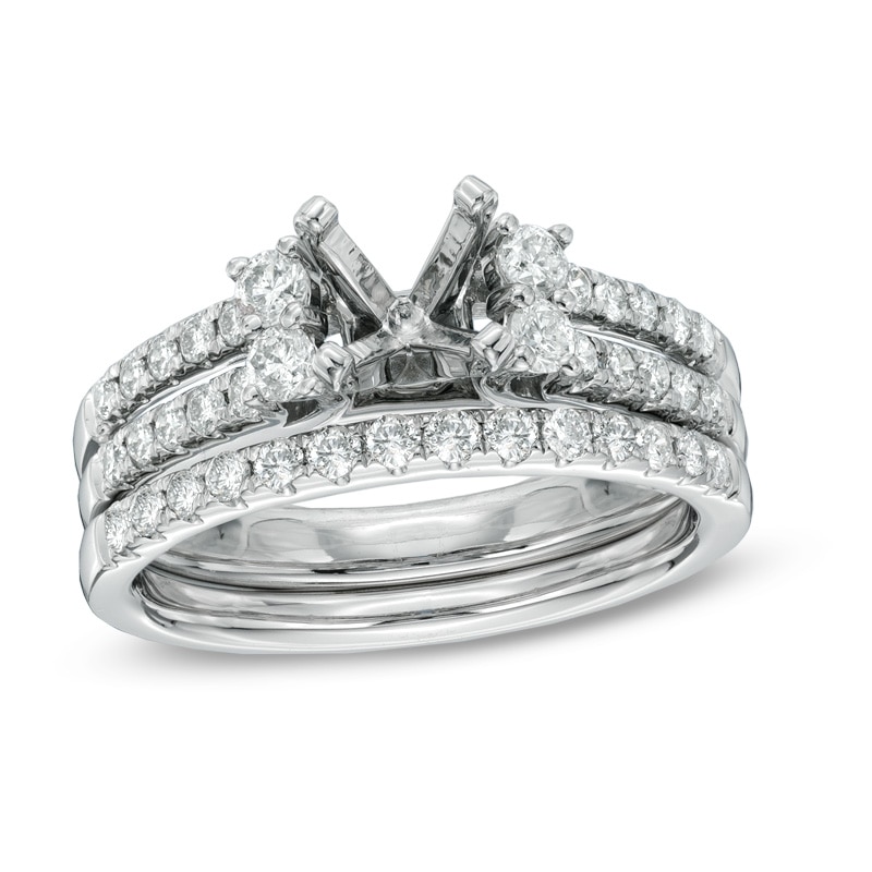 Previously Owned - 3/4 CT. T.W. Diamond Semi-Mount Bridal Set in 14K White Gold