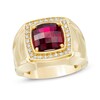 Thumbnail Image 1 of Previously Owned - 9.0mm Cushion-Cut Lab-Created Garnet and 1/4 CT. T.W. Diamond Comfort Fit Ring in 10K Gold