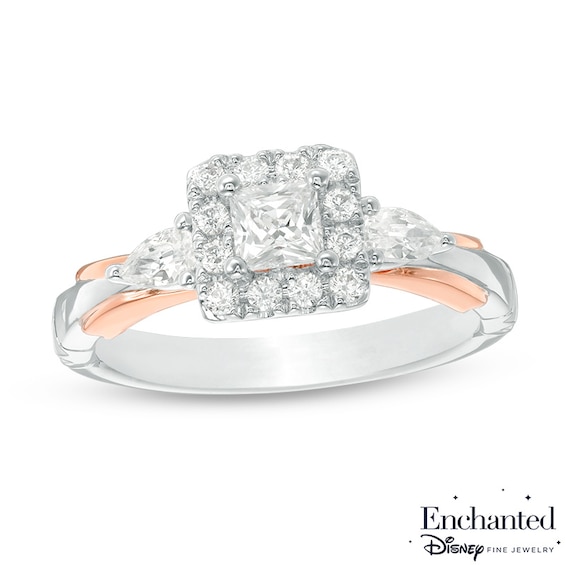 Previously Owned - Enchanted Disney Snow White 1 CT. T.w. Princess-Cut Frame Engagement Ring in 14K Two-Tone Gold