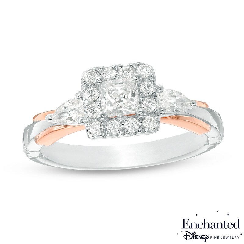 Main Image 1 of Previously Owned - Enchanted Disney Snow White 1 CT. T.W. Princess-Cut Frame Engagement Ring in 14K Two-Tone Gold