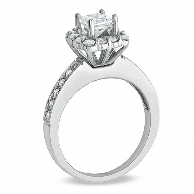 Main Image 2 of Previously Owned - 5/8 CT. T.W. Princess-Cut Diamond Frame Vintage-Style Engagement Ring in 14K White Gold