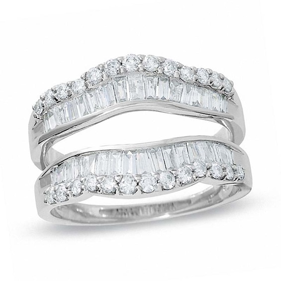 Previously Owned - 1 CT. T.w. Round and Baguette Diamond Wrap Solitaire Enhancer in 14K White Gold