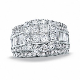 Previously Owned - 4 CT. T.W. Composite Princess-Cut Diamond Three Piece Bridal Set in 14K White Gold