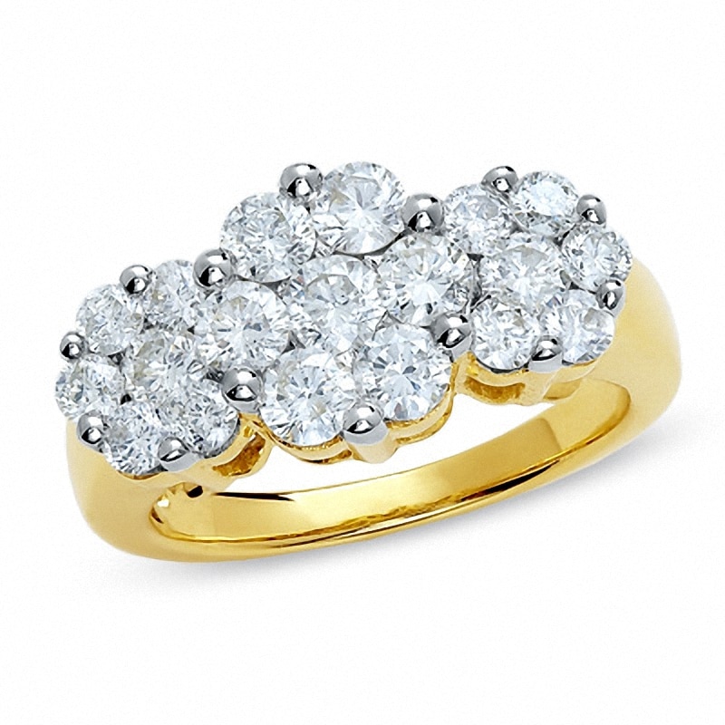 Main Image 1 of Previously Owned - 2 CT. T.W. Diamond Three Stone Flower Ring in 14K Gold
