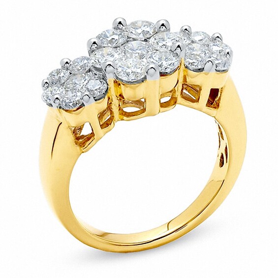 Previously Owned - 2 CT. T.w. Diamond Three Stone Flower Ring in 14K Gold