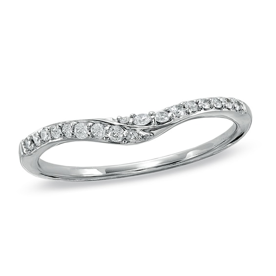 Previously Owned - 1/8 CT. T.w. Diamond Swoop Contour Wedding Band in 14K White Gold